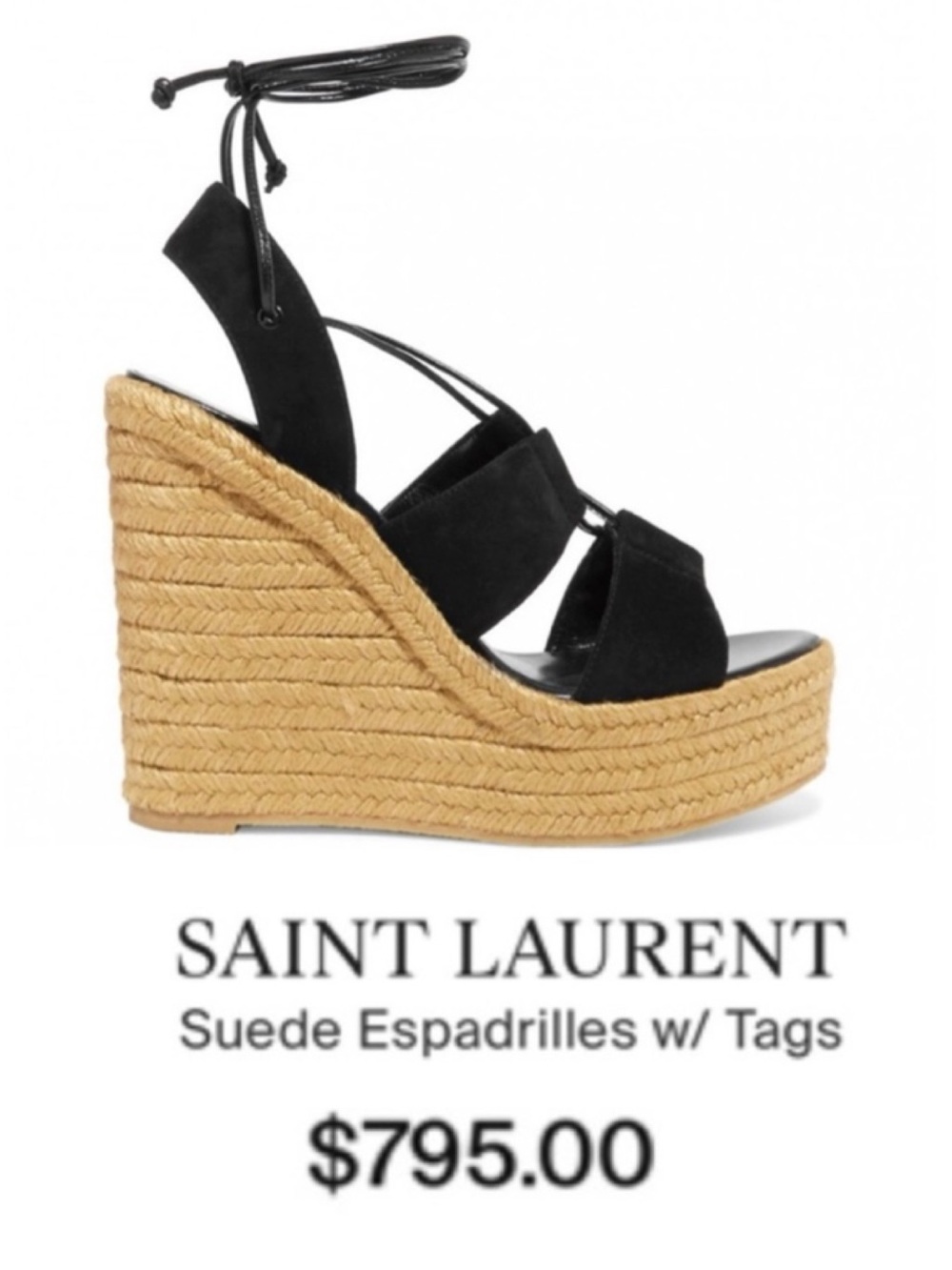 NEW IN BOX YSL LACE UP SUEDE ESPADRILLES